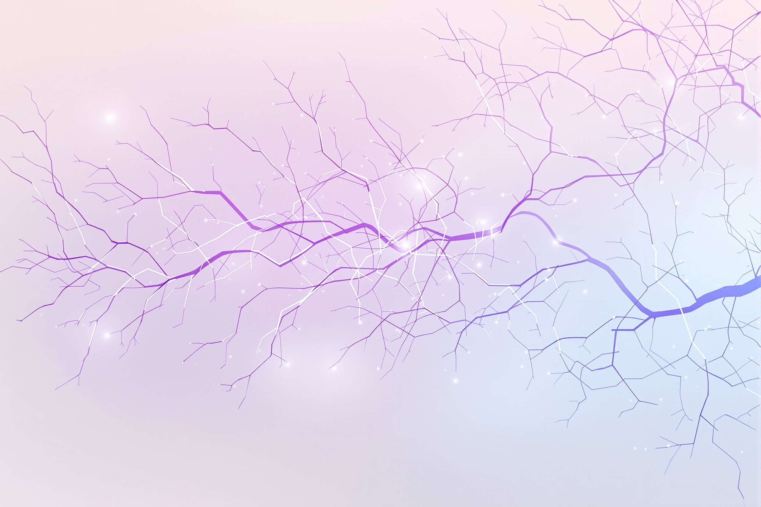 Soft abstract illustration of branching neural pathways in violet and blue